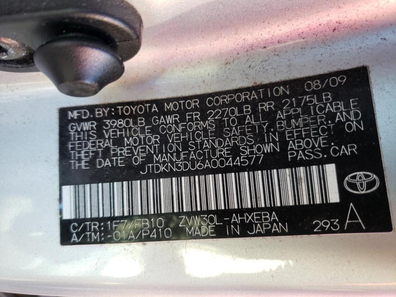 Photo 10 from auction – 2010 TOYOTA PRIUS with VIN JTDKN3DU6A0044577