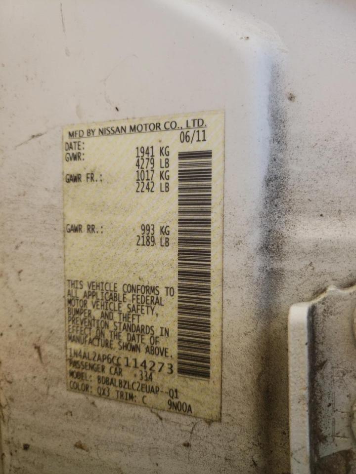 Photo 10 from auction – 2012 NISSAN ALTIMA BAS with VIN 1N4AL2AP6CC114273
