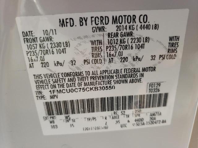 Photo 10 from auction – 2012 FORD ESCAPE XLS with VIN 1FMCU0C75CKB30550