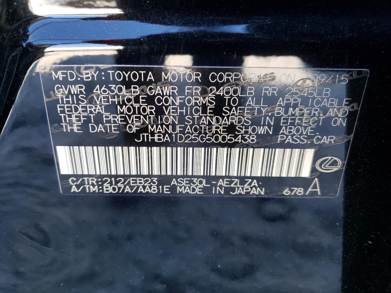 Foto 10 de la subasta – 2016 LEXUS IS 200T con VIN JTHBA1D25G5005438