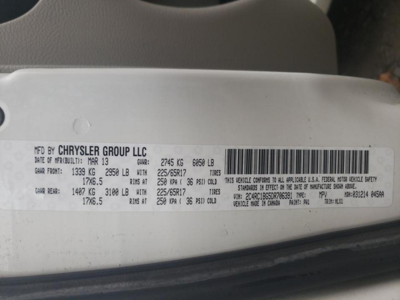 Photo 10 from auction – 2013 CHRYSLER TOWN & COU with VIN 2C4RC1BG5DR706391