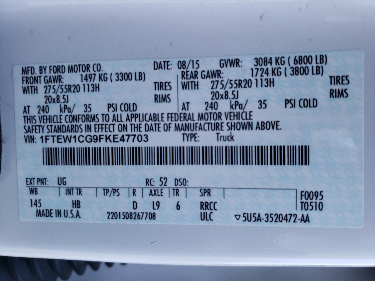 Photo 10 from auction – 2015 FORD F150 SUPER with VIN 1FTEW1CG9FKE47703