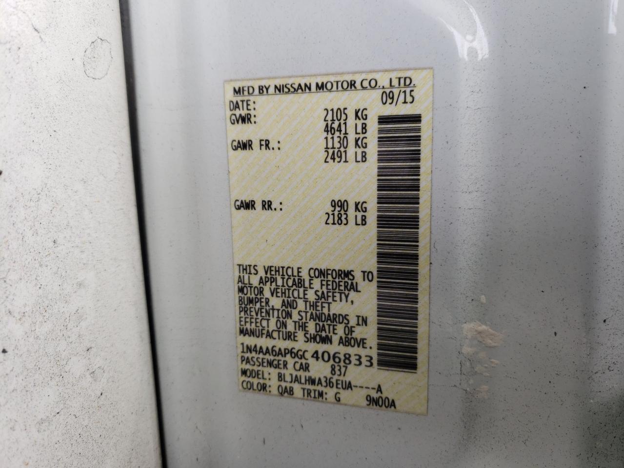 Photo 10 from auction – 2016 NISSAN MAXIMA 3.5 with VIN 1N4AA6AP6GC406833