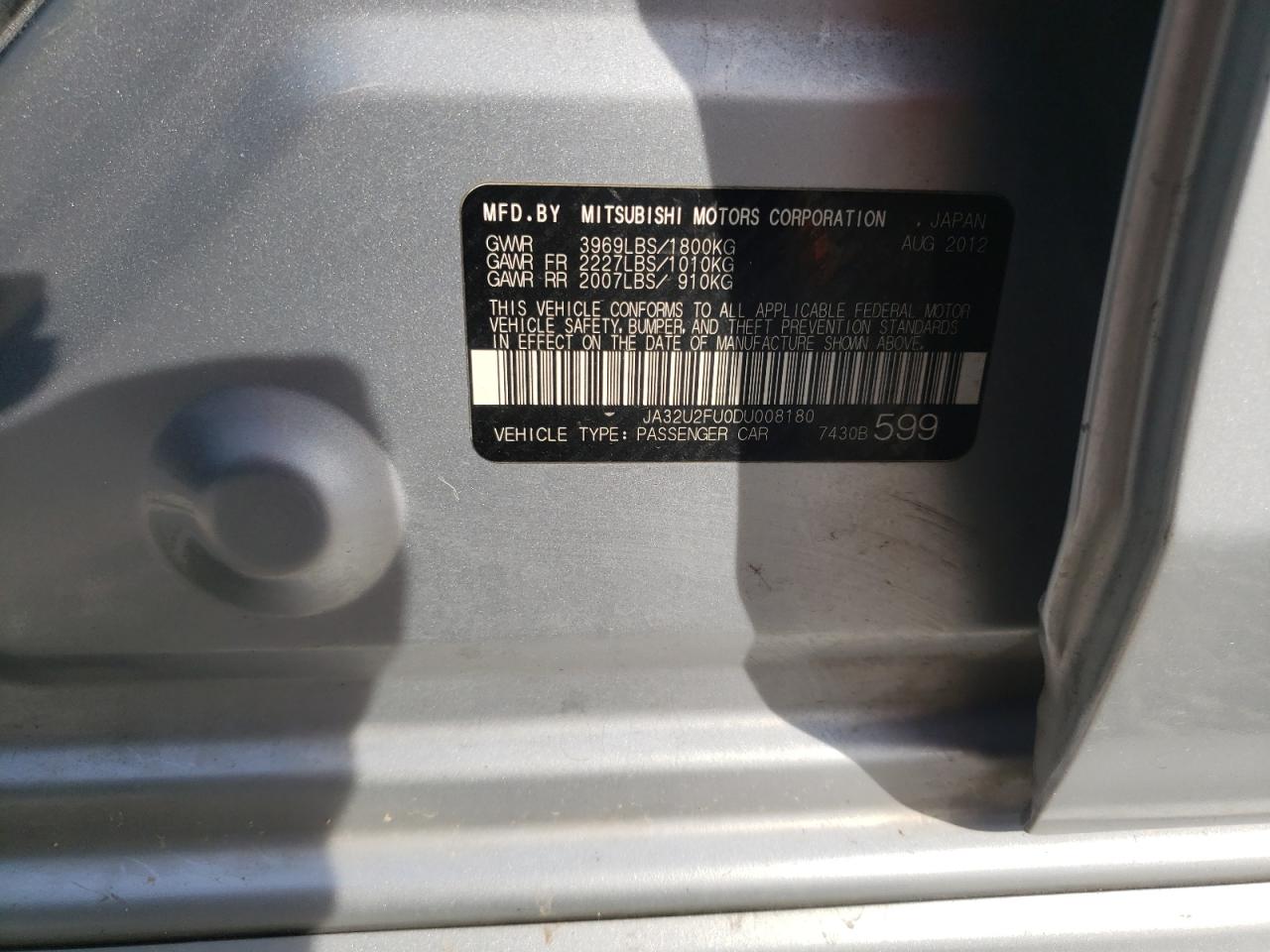 Photo 10 from auction – 2013 MITSUBISHI LANCER ES/ with VIN JA32U2FU0DU008180