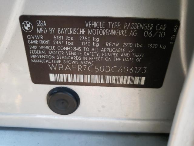 Photo 10 from auction – 2011 BMW 535 I with VIN WBAFR7C50BC603173