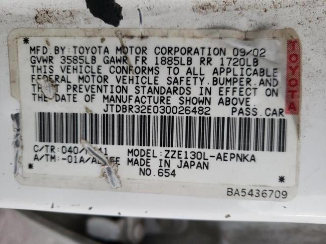 Photo 10 from auction – 2003 TOYOTA COROLLA CE with VIN JTDBR32E030026482