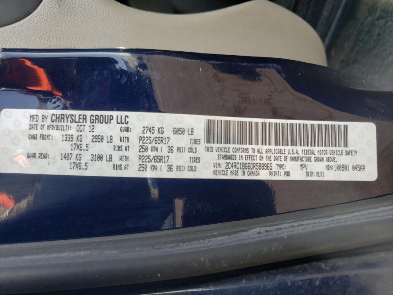 Photo 10 from auction – 2013 CHRYSLER TOWN & COU with VIN 2C4RC1BG6DR588965