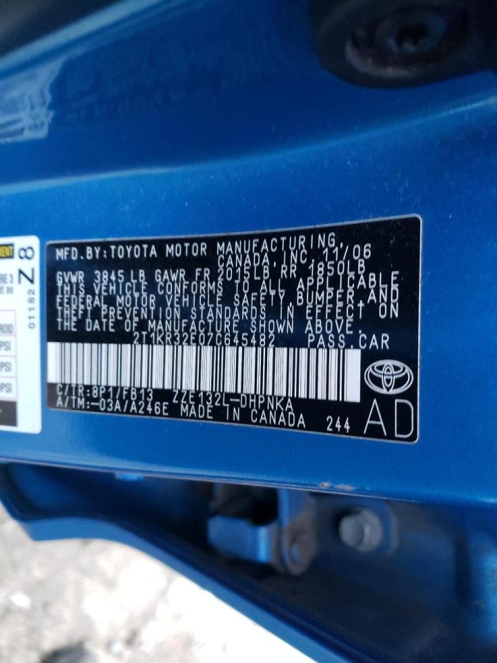 Photo 10 from auction – 2007 TOYOTA COROLLA MA with VIN 2T1KR32E07C645482