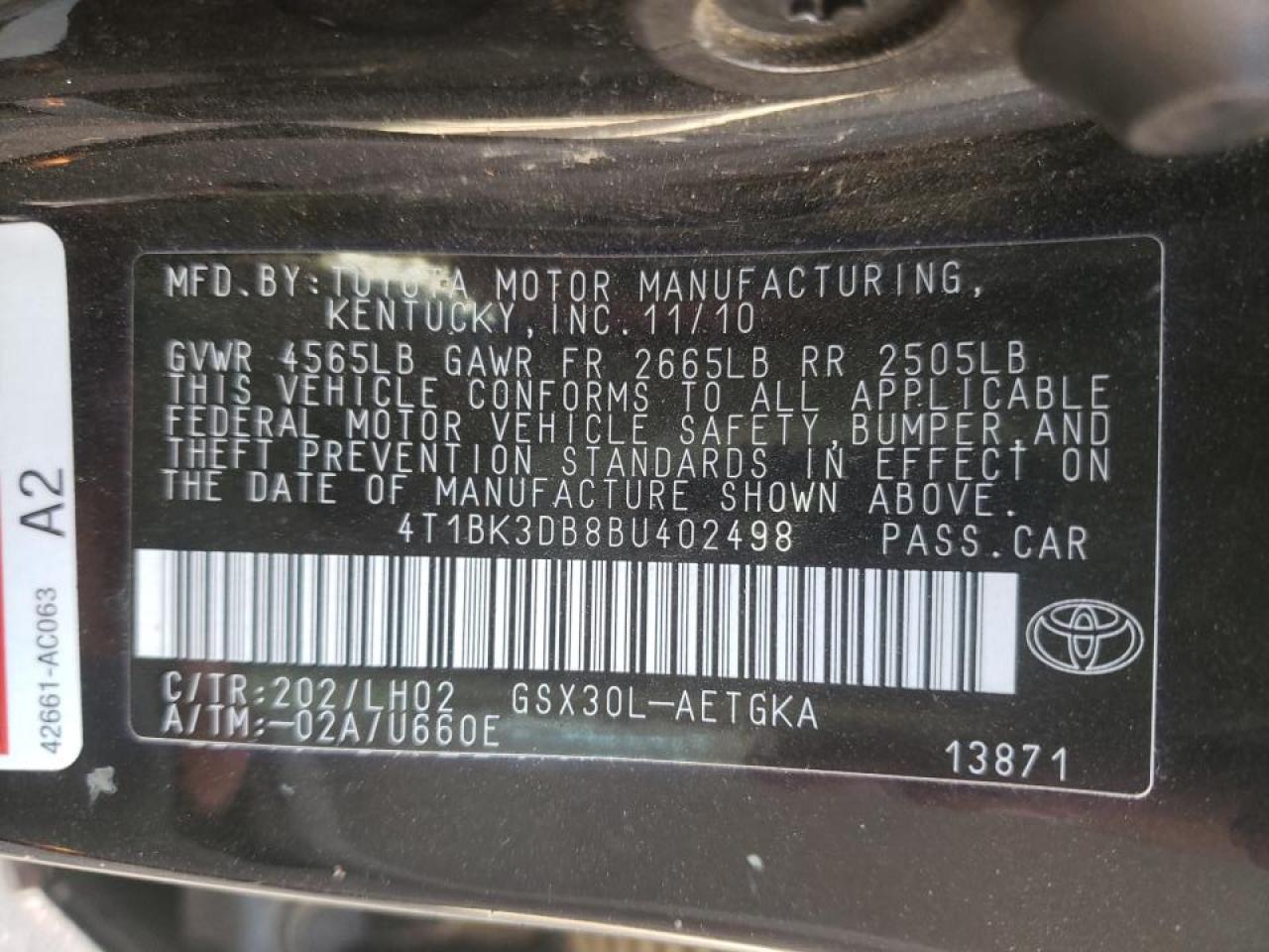 Фото 10 с аукциона – 2011 TOYOTA AVALON BAS с VIN 4T1BK3DB8BU402498