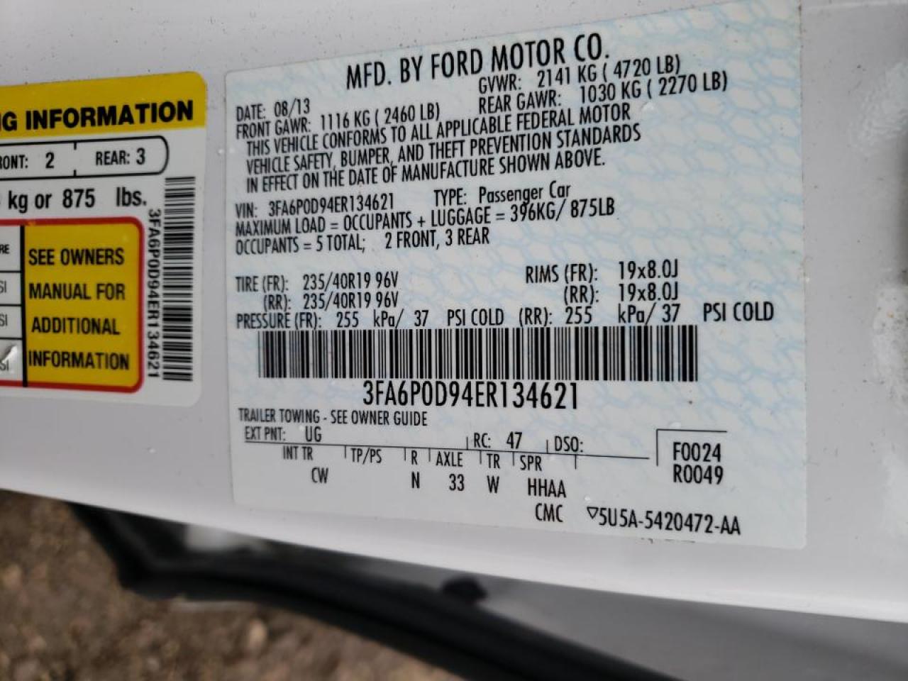 Photo 10 from auction – 2014 FORD FUSION TIT with VIN 3FA6P0D94ER134621