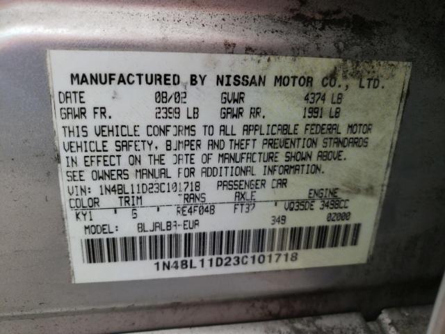 NISSAN ALTIMA SE 2003 with VIN 1N4BL11D23C101718 - Photo from auction