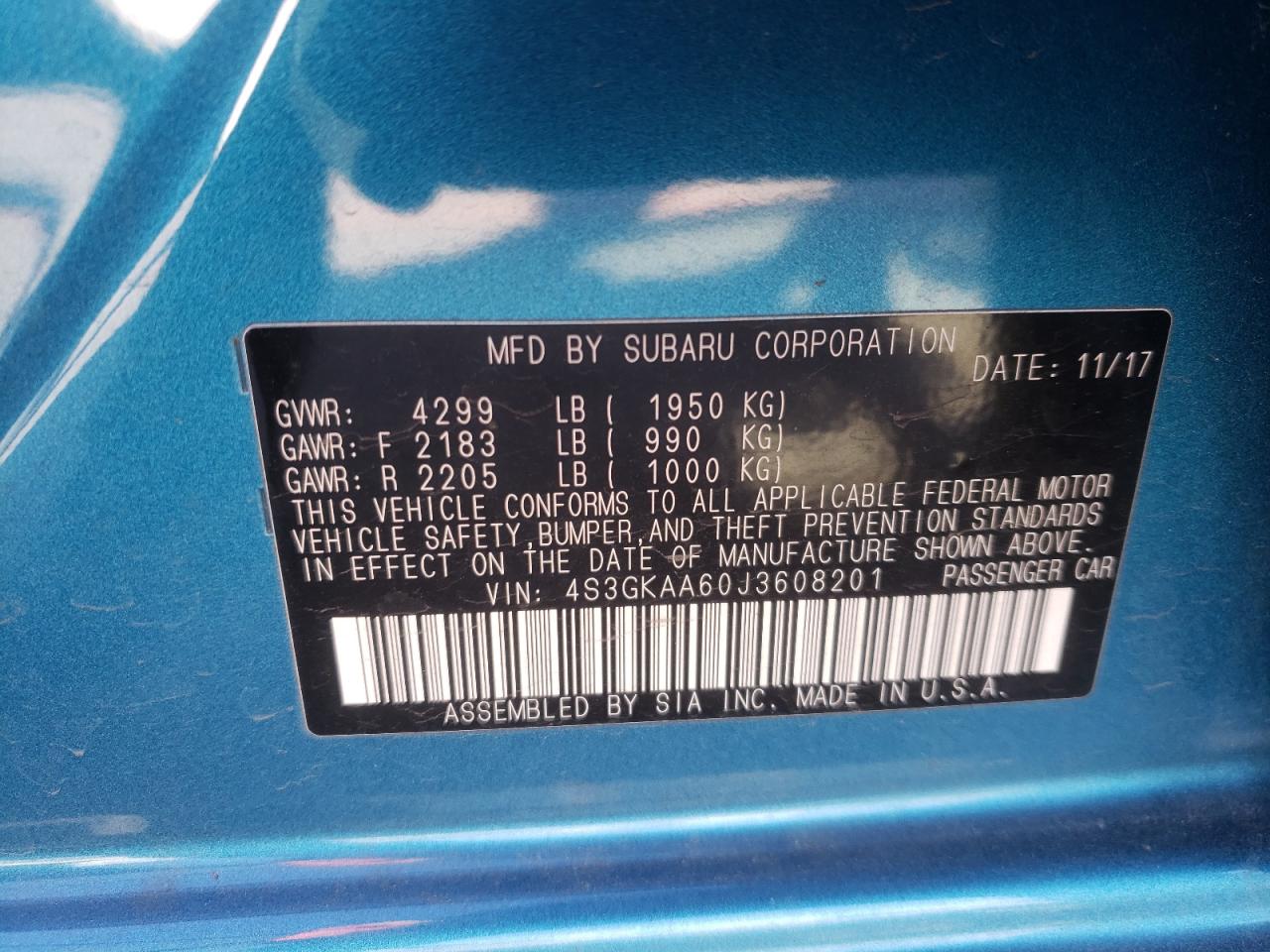 Photo 10 from auction – 2018 SUBARU IMPREZA with VIN 4S3GKAA60J3608201