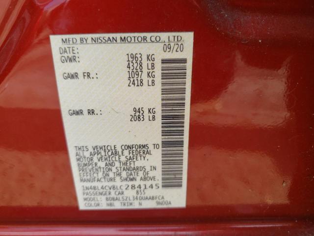 Photo 10 from auction – 2020 NISSAN ALTIMA SR with VIN 1N4BL4CV8LC284145