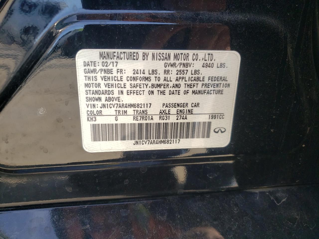Photo 10 from auction – 2017 INFINITI Q50 BASE with VIN JN1CV7AR4HM682117