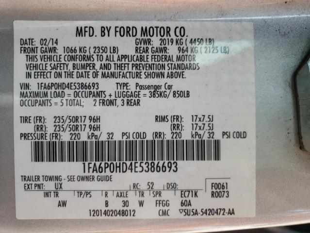 Photo 10 from auction – 2014 FORD FUSION SE with VIN 1FA6P0HD4E5386693