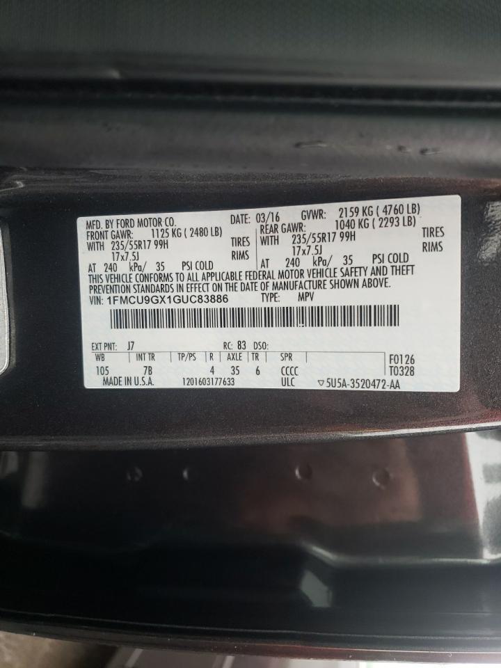 Photo 11 from auction – 2016 FORD ESCAPE SE with VIN 1FMCU9GX1GUC83886