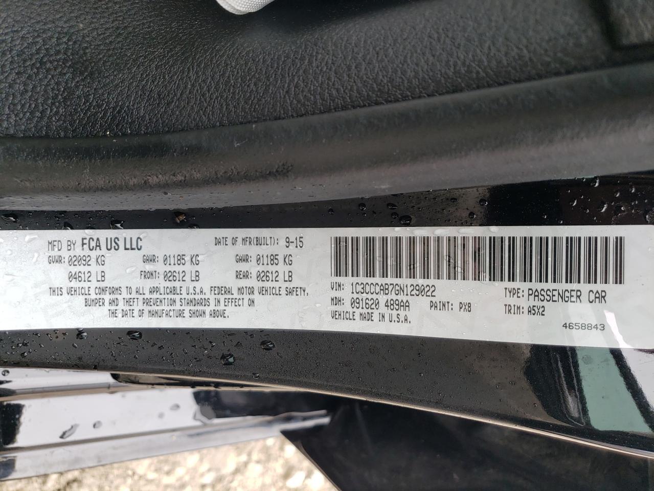 Photo 10 from auction – 2016 CHRYSLER 200 LIMITE with VIN 1C3CCCAB7GN129022