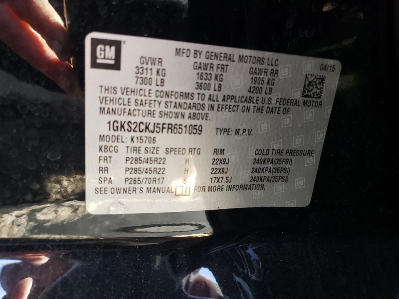 Photo 10 from auction – 2015 GMC YUKON DENA with VIN 1GKS2CKJ5FR651059