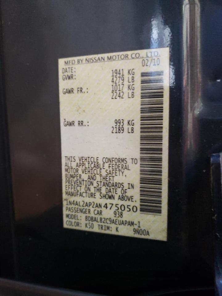 Photo 10 from auction – 2010 NISSAN ALTIMA BAS with VIN 1N4AL2AP2AN475050