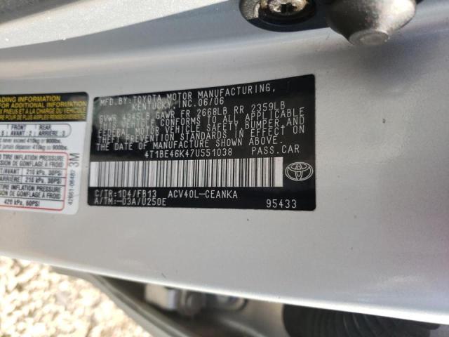 Photo 10 from auction – 2007 TOYOTA CAMRY CE with VIN 4T1BE46K47U551038