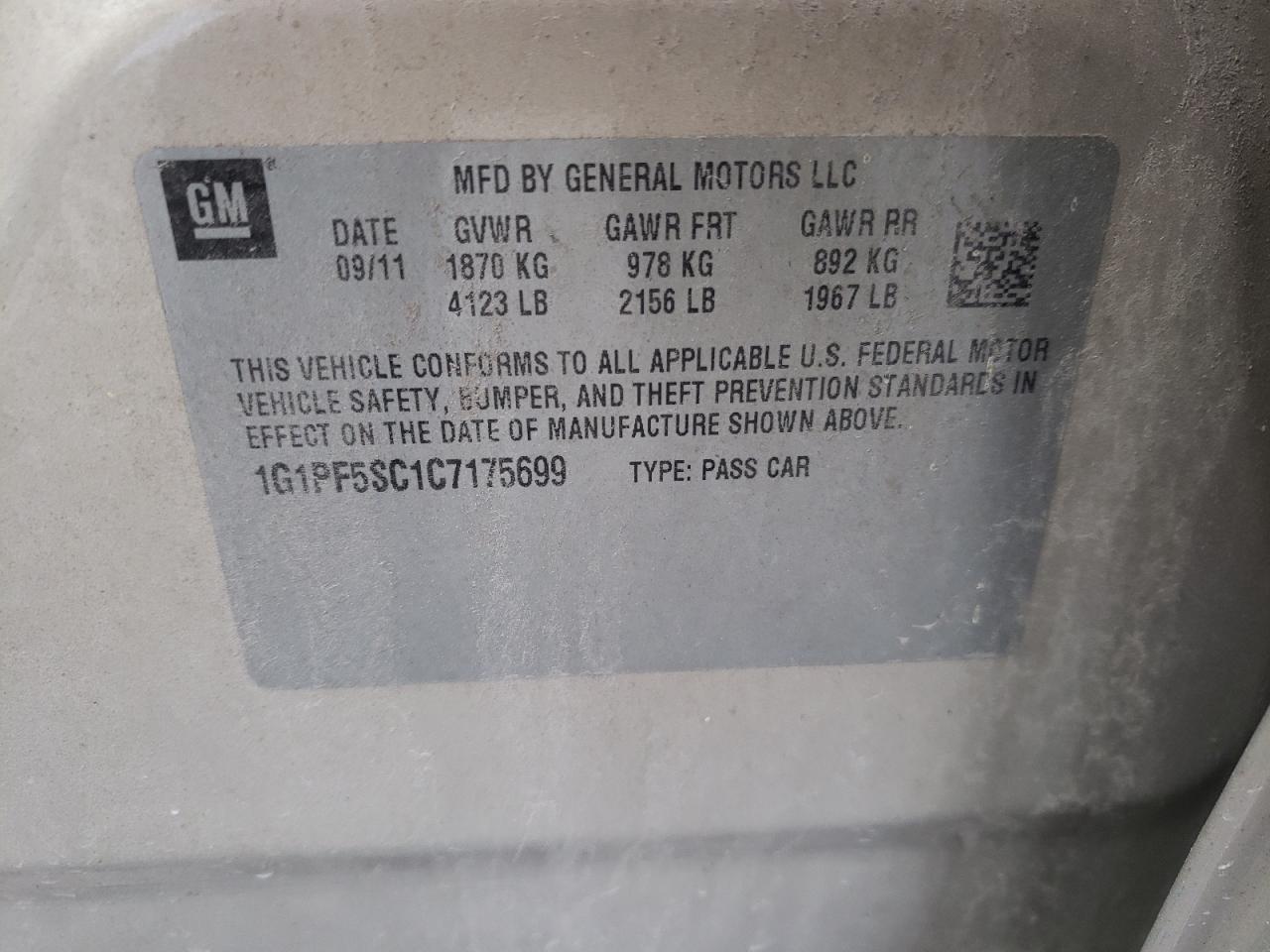 Photo 10 from auction – 2012 CHEVROLET CRUZE LT with VIN 1G1PF5SC1C7175699