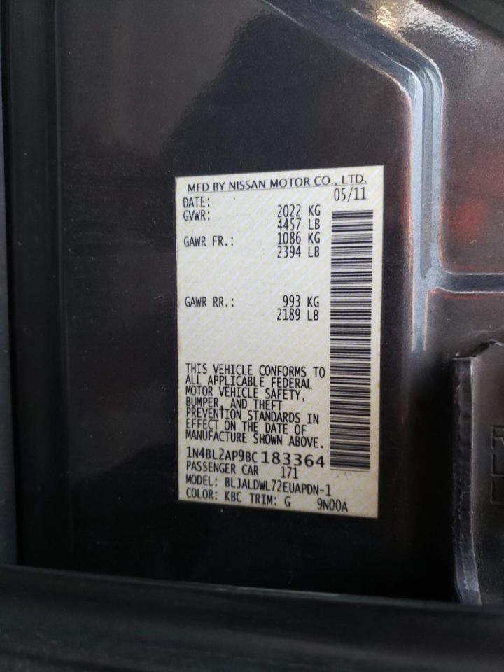 Photo 10 from auction – 2011 NISSAN ALTIMA SR with VIN 1N4BL2AP9BC183364