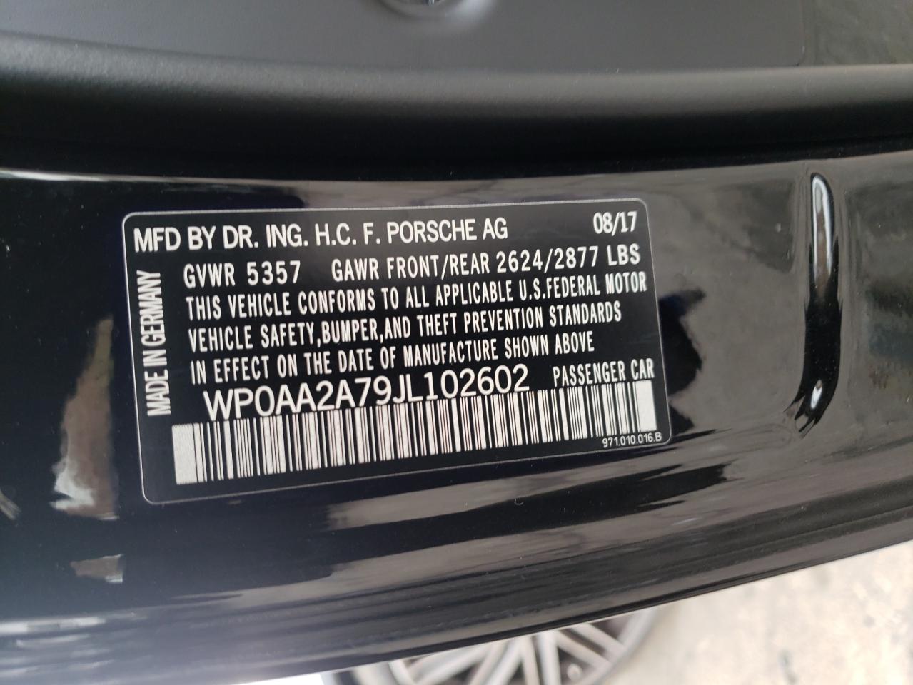 Photo 10 from auction – 2018 PORSCHE PANAMERA with VIN WP0AA2A79JL102602