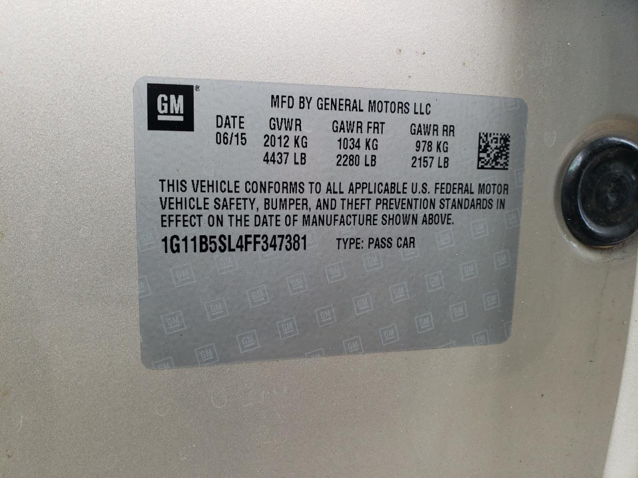 Photo 10 from auction – 2015 CHEVROLET MALIBU LS with VIN 1G11B5SL4FF347381