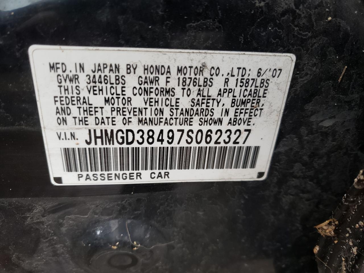 Photo 10 from auction – 2007 HONDA FIT with VIN JHMGD38497S062327