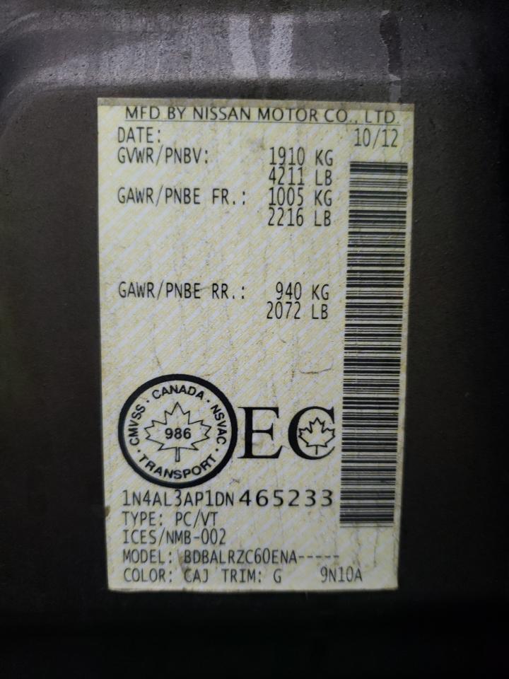 Photo 10 from auction – 2013 NISSAN ALTIMA 2.5 with VIN 1N4AL3AP1DN465233