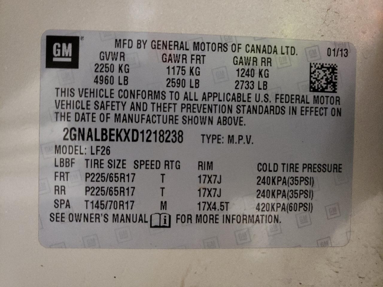 Photo 10 from auction – 2013 CHEVROLET EQUINOX LS with VIN 2GNALBEKXD1218238