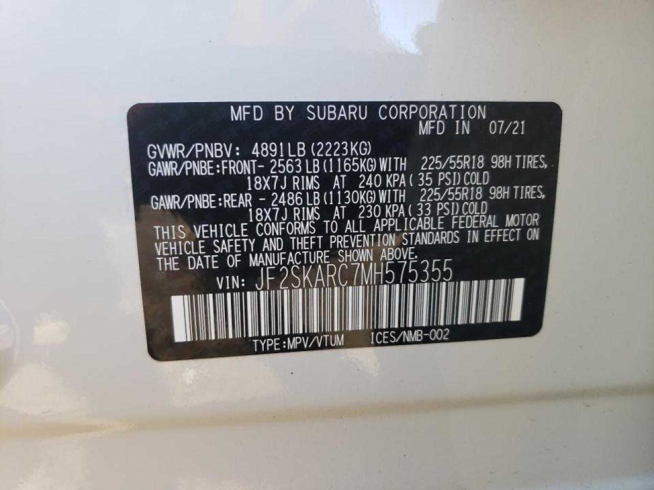 Photo 10 from auction – 2021 SUBARU FORESTER S with VIN JF2SKARC7MH575355