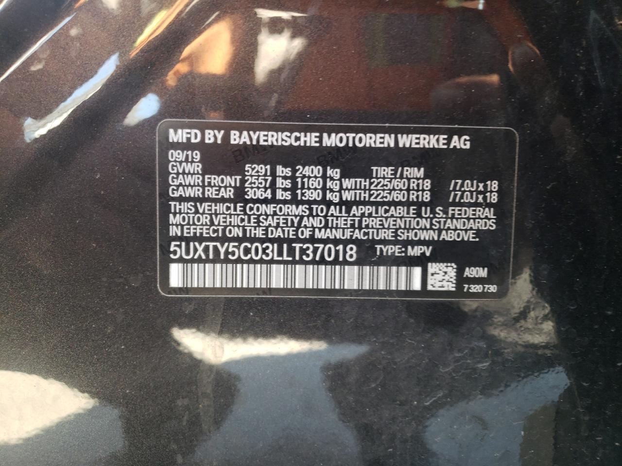 Photo 10 from auction – 2020 BMW X3 XDRIVE3 with VIN 5UXTY5C03LLT37018