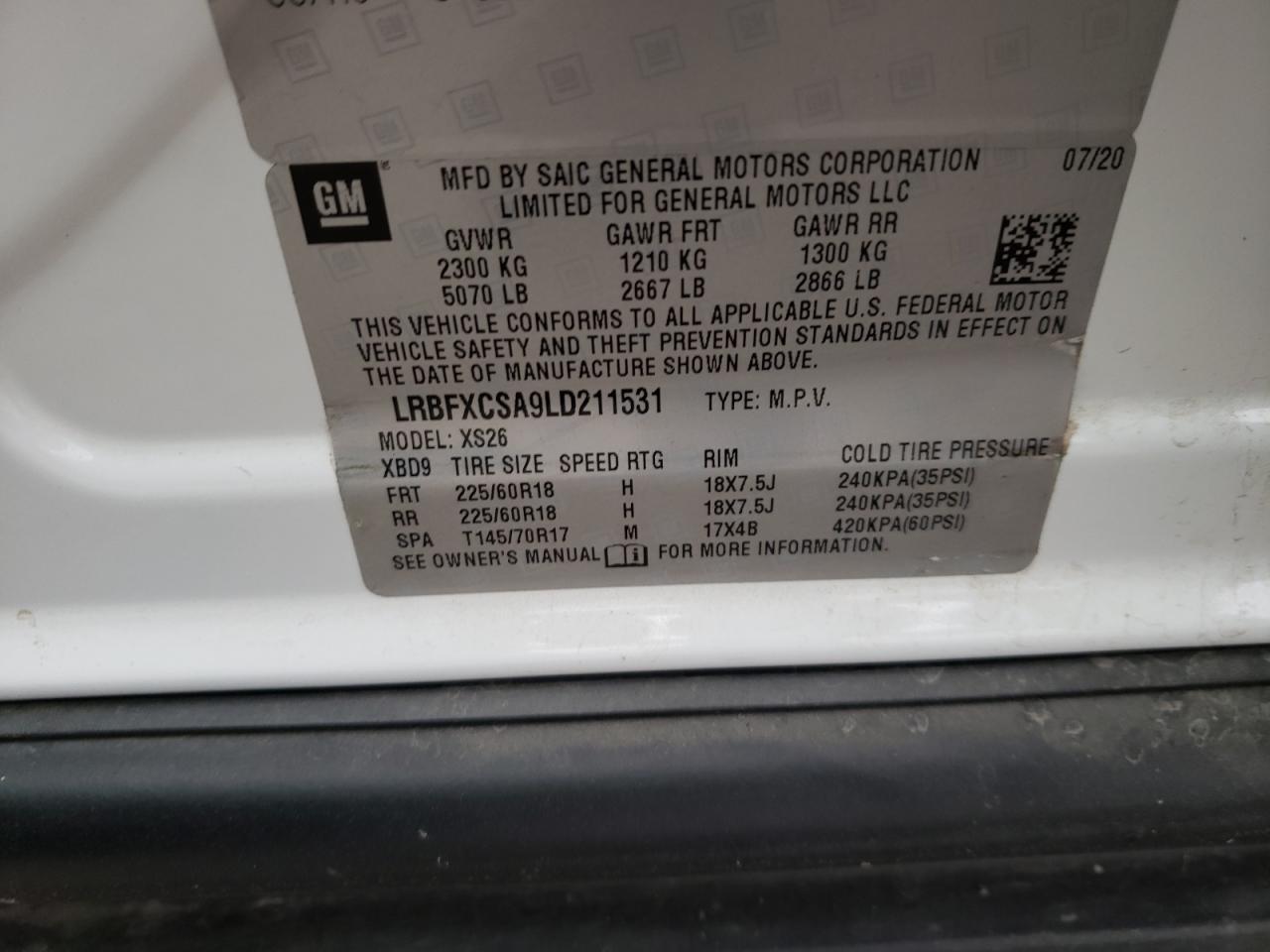 Photo 10 from auction – 2020 BUICK ENVISION E with VIN LRBFXCSA9LD211531