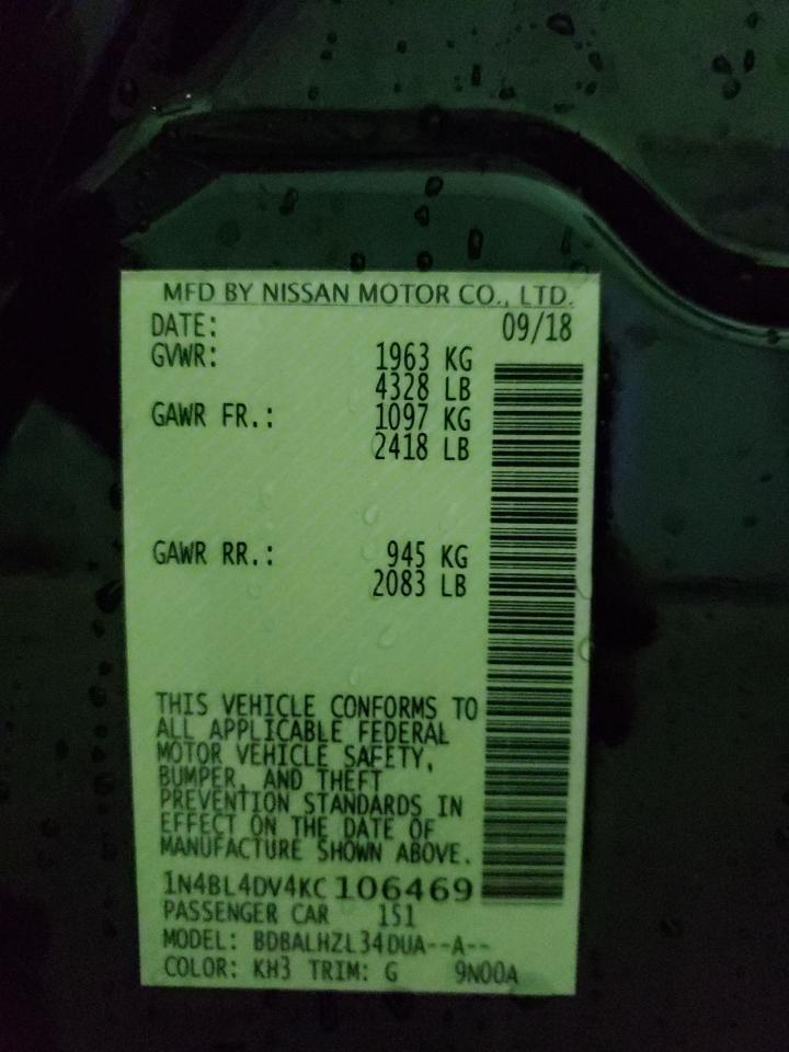 Photo 10 from auction – 2019 NISSAN ALTIMA SV with VIN 1N4BL4DV4KC106469