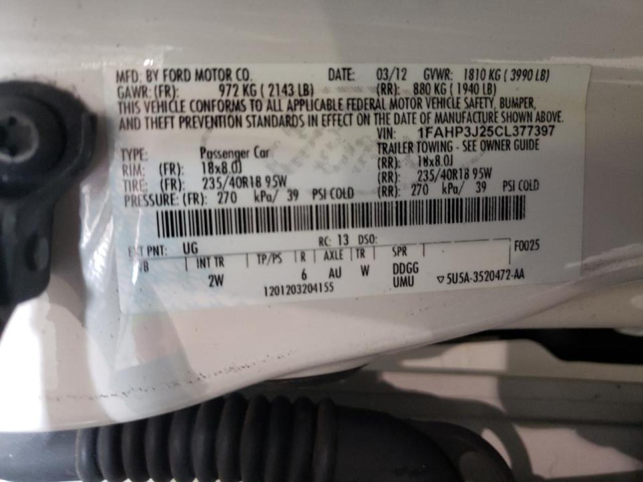 Photo 10 from auction – 2012 FORD FOCUS TITA with VIN 1FAHP3J25CL377397
