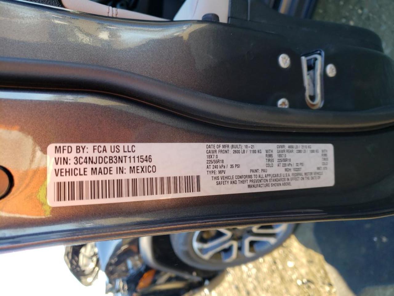 Photo 10 from auction – 2022 JEEP COMPASS LI with VIN 3C4NJDCB3NT111546