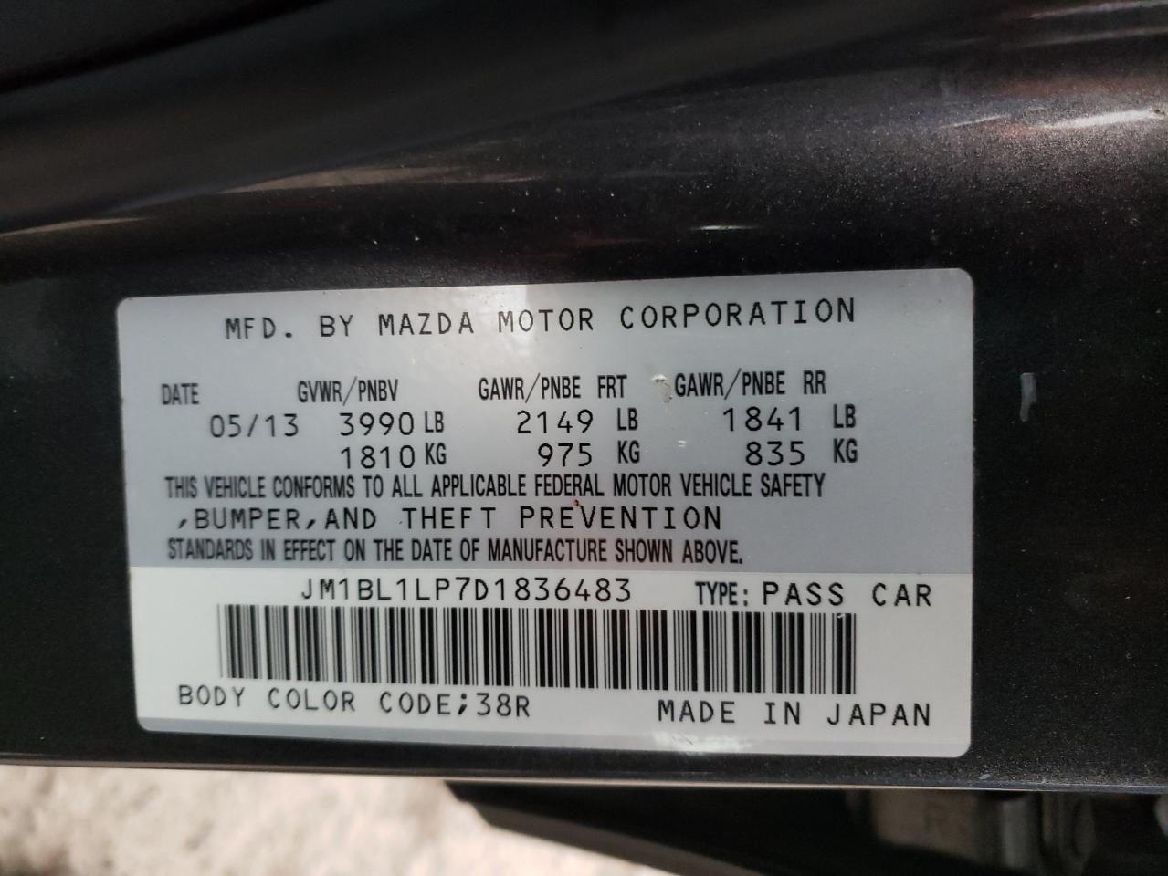 Photo 10 from auction – 2013 MAZDA 3 I with VIN JM1BL1LP7D1836483
