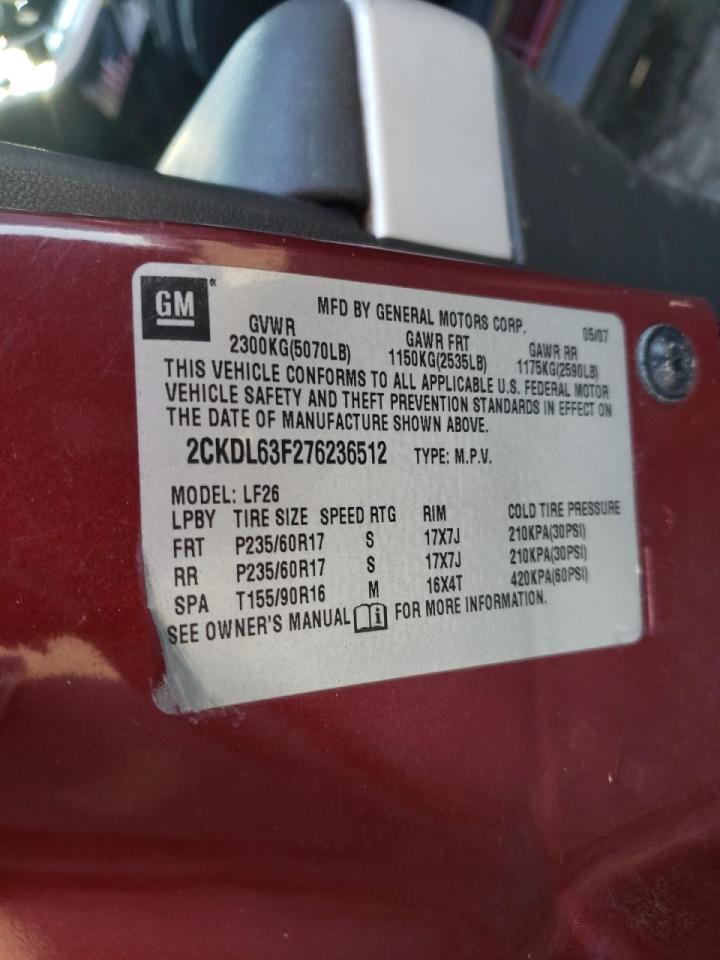 Photo 10 from auction – 2007 PONTIAC TORRENT with VIN 2CKDL63F276236512