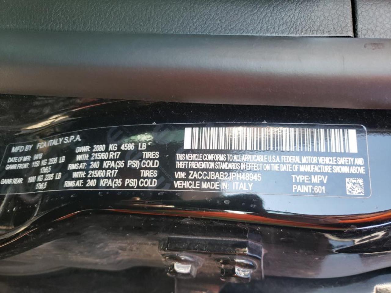 Photo 10 from auction – 2018 JEEP RENEGADE S with VIN ZACCJBAB2JPH48945