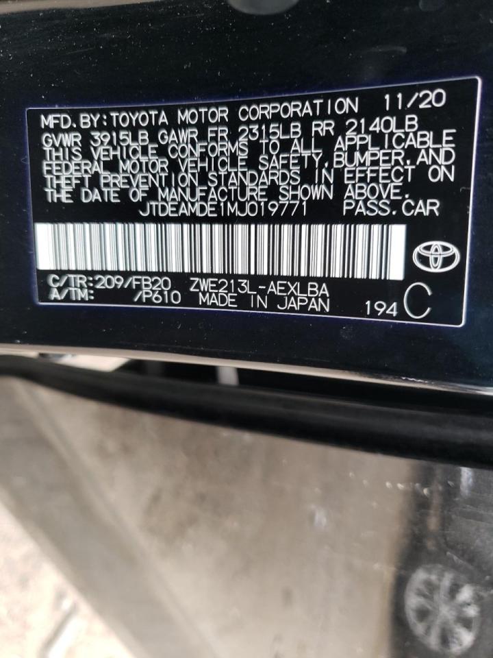 Photo 10 from auction – 2021 TOYOTA COROLLA LE with VIN JTDEAMDE1MJ019771