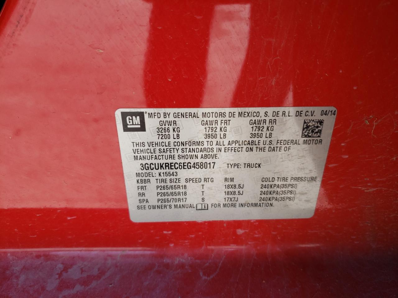 Photo 10 from auction – 2014 CHEVROLET SILVERADO with VIN 3GCUKREC6EG458017