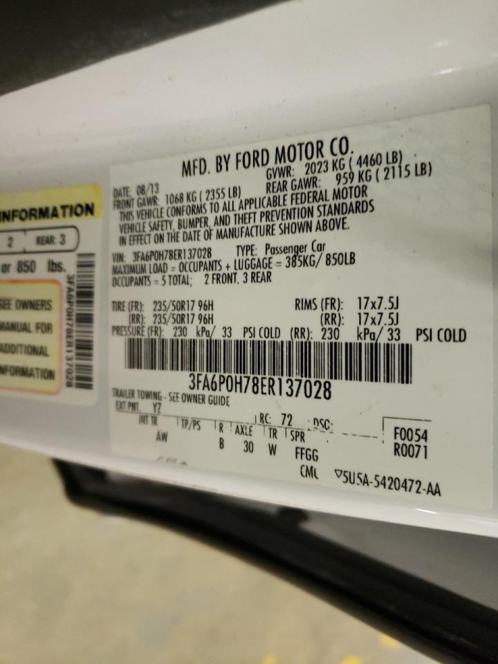 Photo 10 from auction – 2014 FORD FUSION SE with VIN 3FA6P0H78ER137028