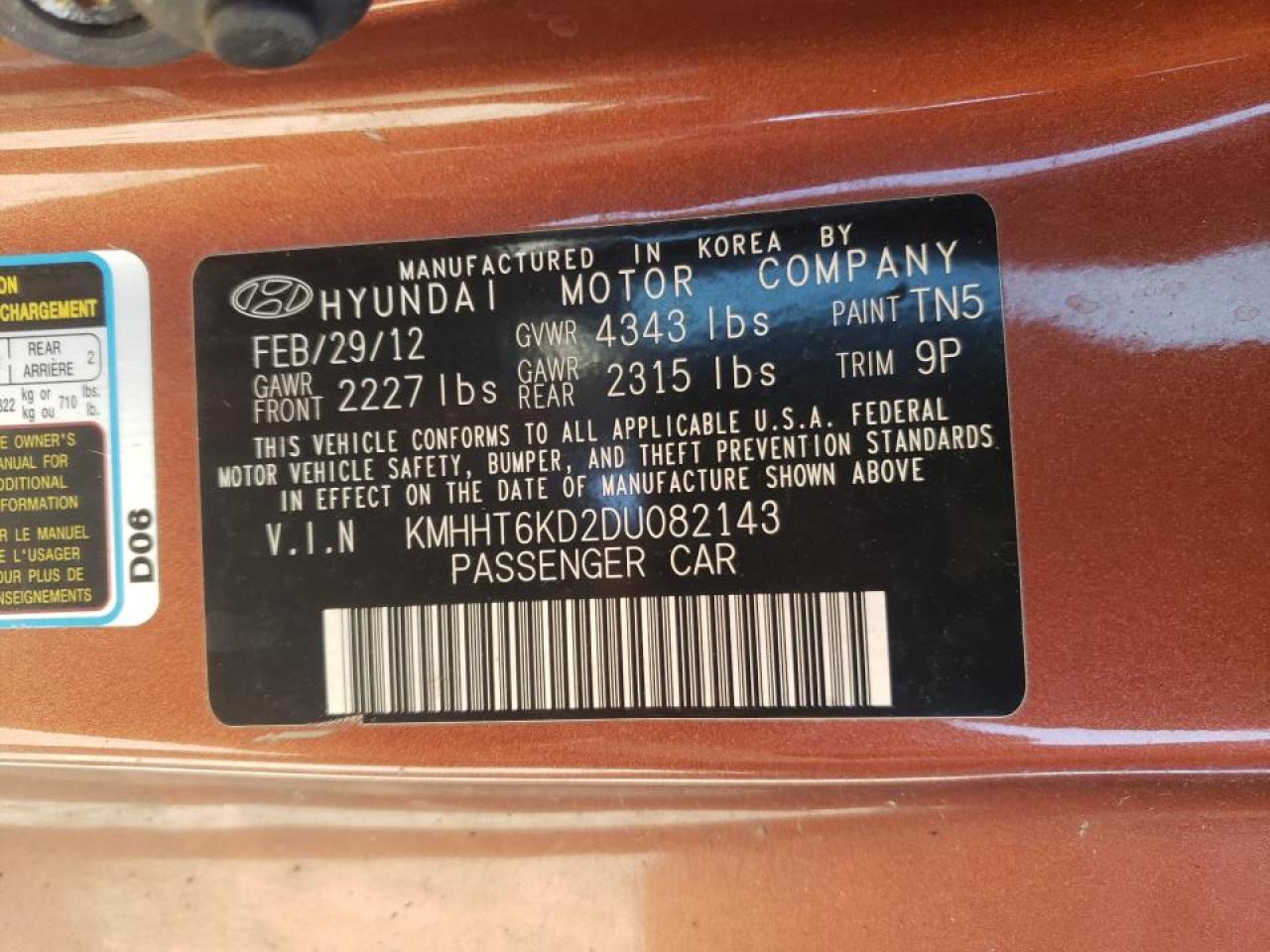 Photo 10 from auction – 2013 HYUNDAI GENESIS CO with VIN KMHHT6KD2DU082143