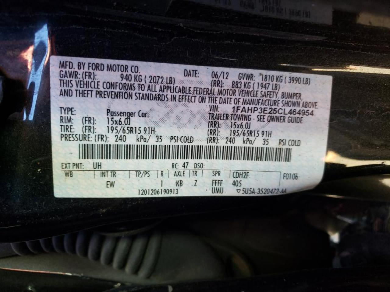 Photo 10 from auction – 2012 FORD FOCUS S with VIN 1FAHP3E25CL464954