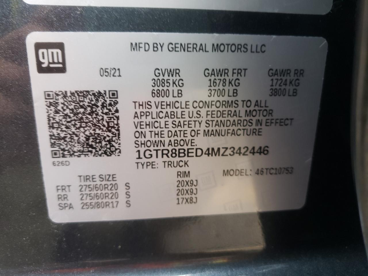 Photo 10 from auction – 2021 GMC SIERRA C15 with VIN 1GTR8BED4MZ342446