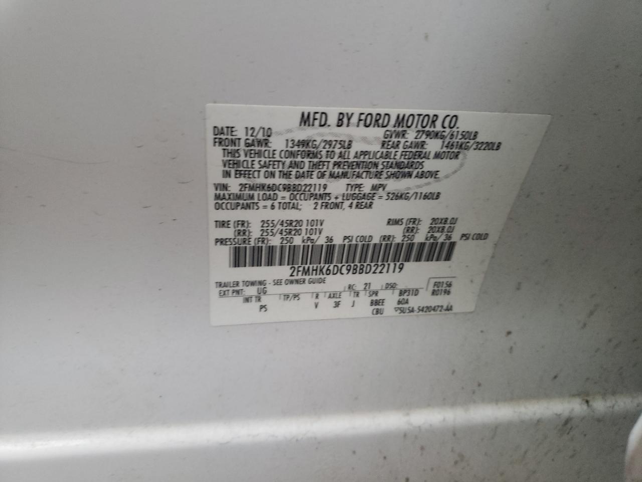 Photo 10 from auction – 2011 FORD FLEX LIMIT with VIN 2FMHK6DC9BBD22119