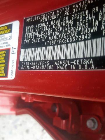 Photo 10 from auction – 2012 TOYOTA CAMRY BASE with VIN 4T1BF1FK5CU572843