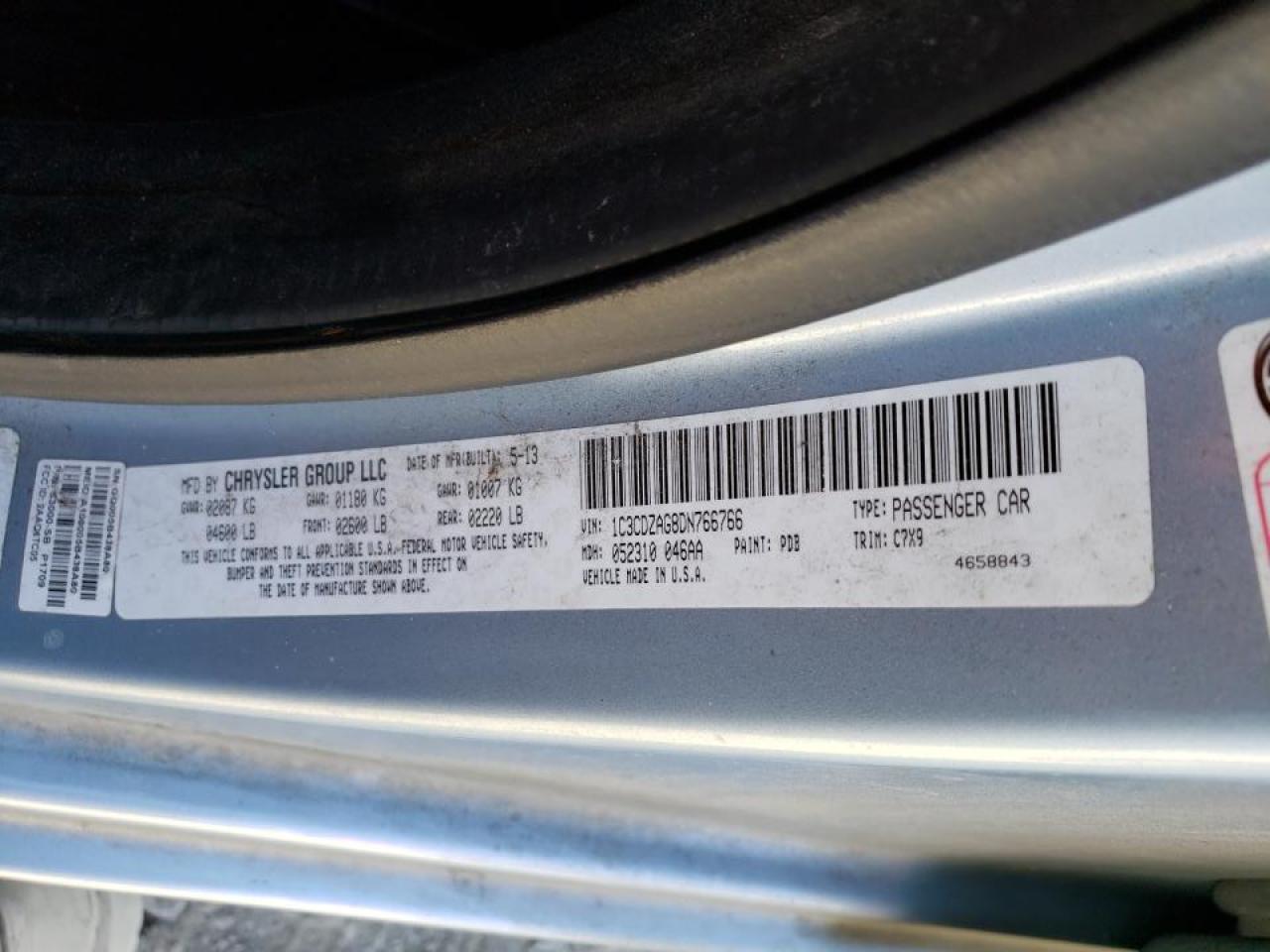 Photo 10 from auction – 2013 DODGE AVENGER SE with VIN 1C3CDZAG8DN766766