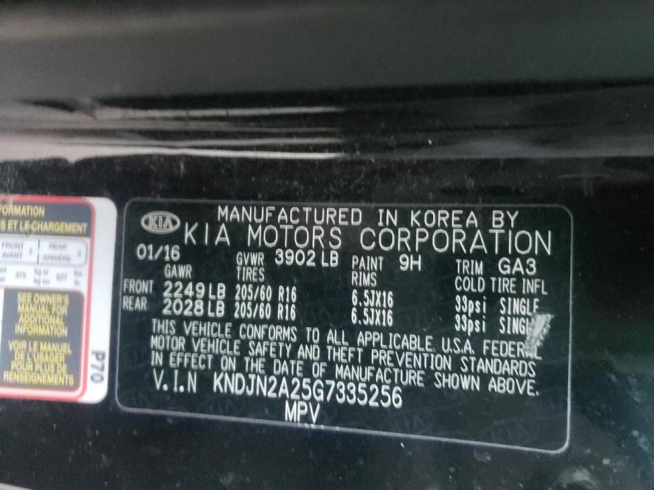 Photo 10 from auction – 2016 KIA SOUL with VIN KNDJN2A25G7335256